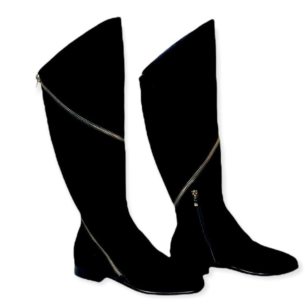 Donna Karen Women's Lara Knee High Boots - In Black Soft Suede, Size 10